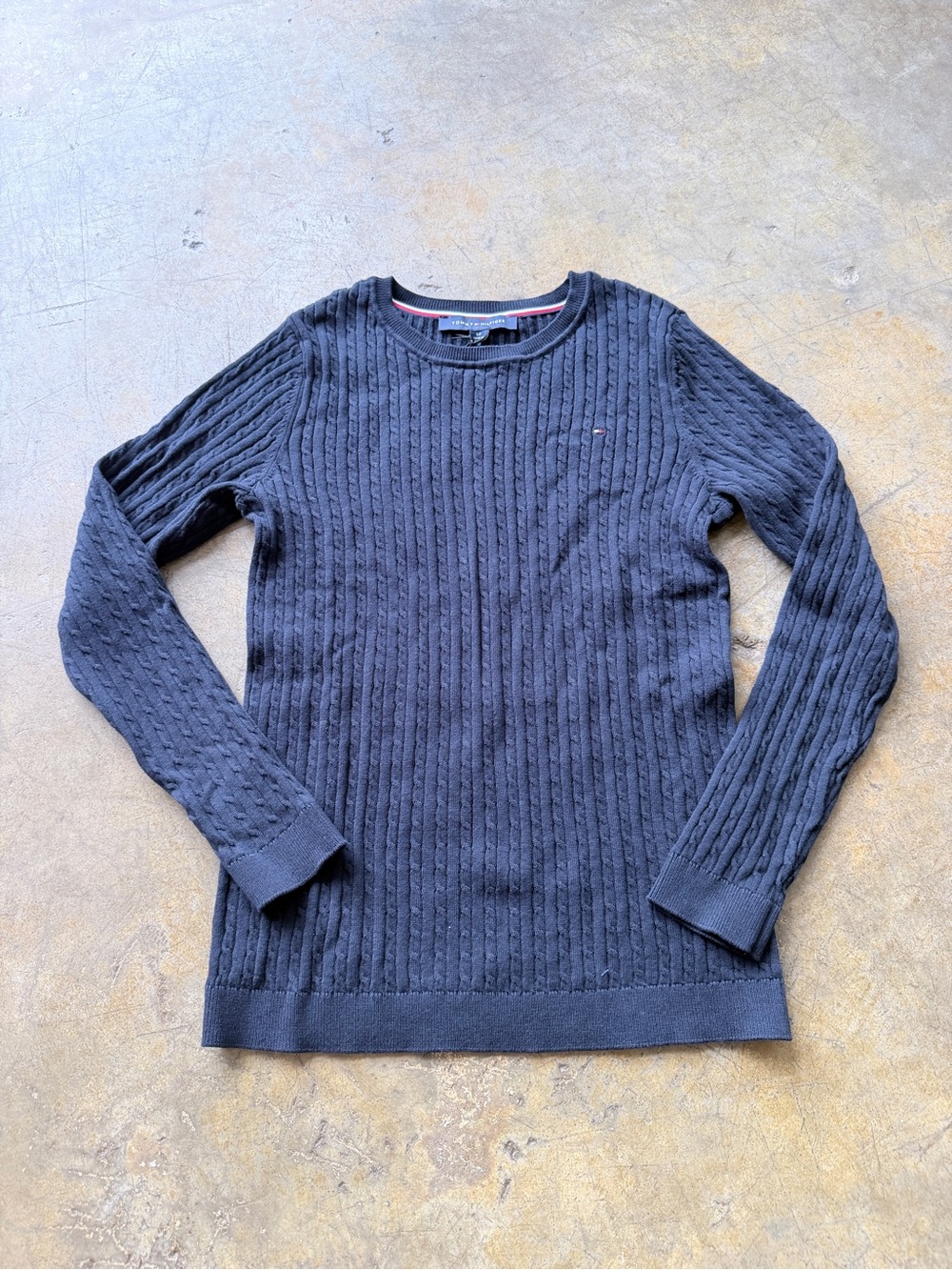 Tommy Hilfiger Women's Navy Cable-Stitch Crewneck Sweater